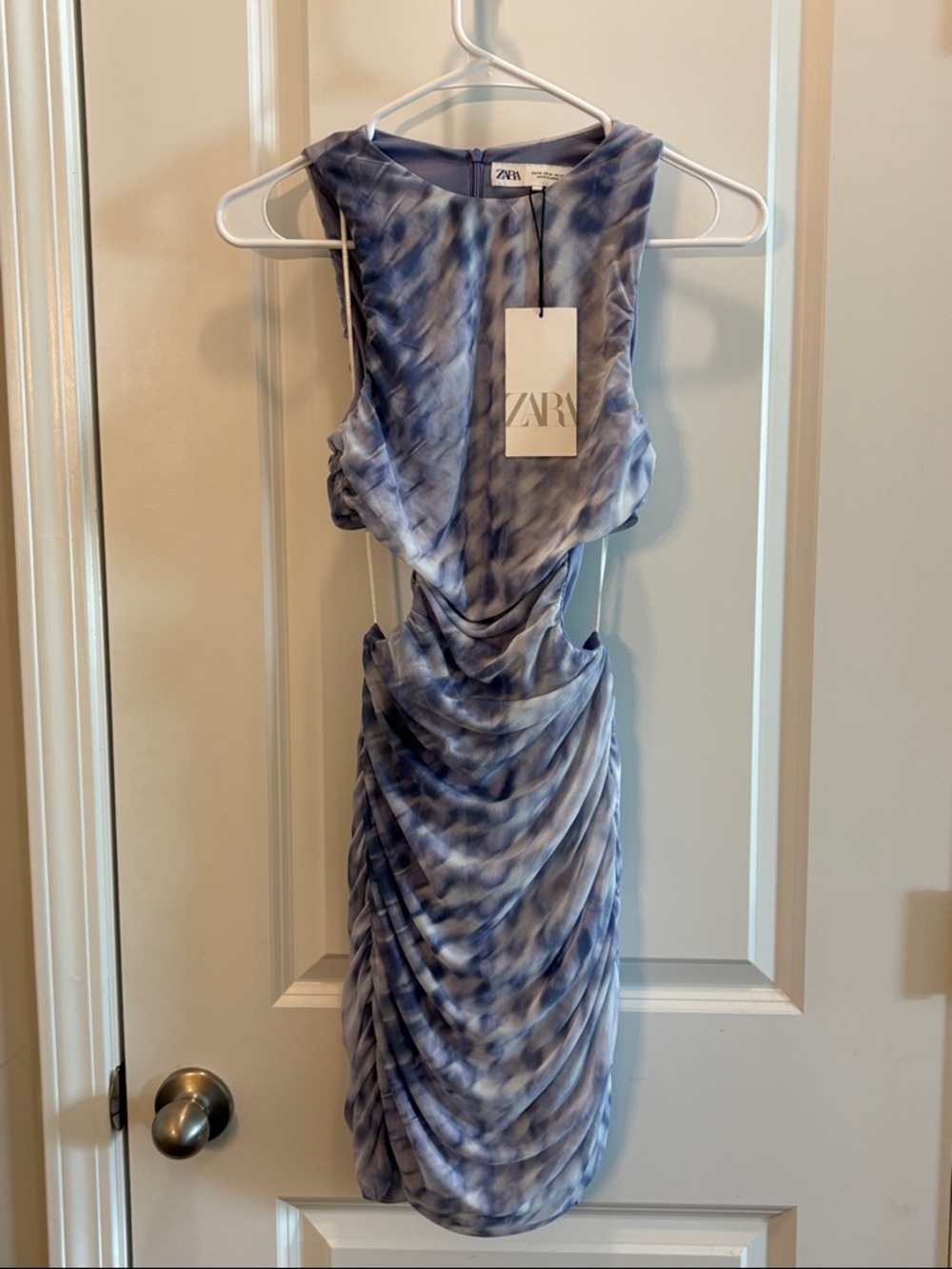Zara Lavender-Blue Tie-Dye Ruched Cutout Mini Dress nwt medium